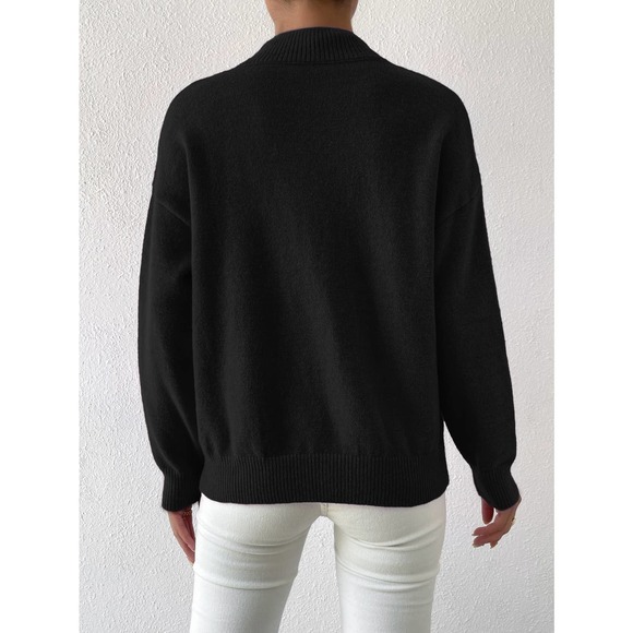 minimalist Mock Neck cozy knit Sweater black - Picture 5 of 12